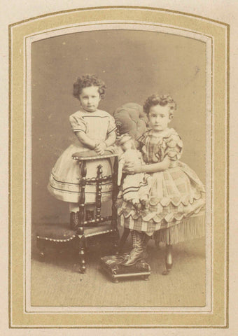 Portrait of a two girls in dresses with a doll, Albert Greiner, 1862 - c. 1900 Canvas Print