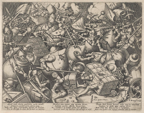 Strijd tussen de geldzaken en de geldkisten, Pieter van der Heyden, 1570 - after 1601 Canvas Print