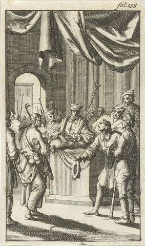 Plea before the Court of Poverty against Avarice, Jan Luyken, 1687 Canvas Print