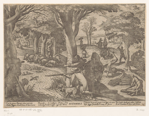 November : bird hunting and tree felling (archer), Antonio Tempesta, 1599 Canvas Print