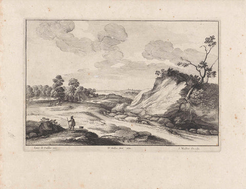 Landscape with a hunter and his dog, Wenceslaus Hollar, 1651 Canvas Print