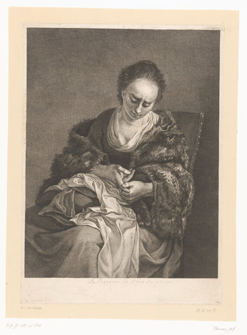 Seated woman with sewing, Pierre François Basan, 1733 - 1797 Canvas Print