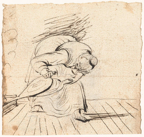 Woman blows a fire with a bellows, Harmen ter Borch, 1651 Canvas Print