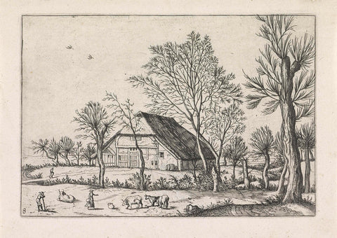 Farm with cows and milkmaid, Johannes or Lucas van Doetechum, 1610 - before 1676 Canvas Print