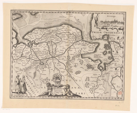 Map of the province of Groningen, Pieter van der Keere (possibly), 1617 Canvas Print