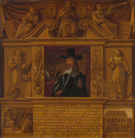 Portrait of Charles I, King of England, in a Frame with Allegorical Figures and Historical Representations, anonymous, c. 1650 Canvas Print