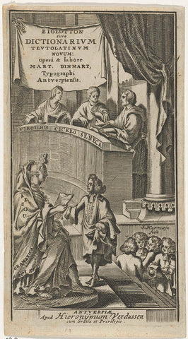 Virgilius, Cicero and Seneca at Grammar with pupils, Jacobus Harrewijn, 1694 Canvas Print