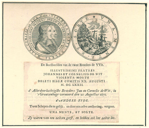 Medal in honour of the De Witt brothers, 1672, anonymous, 1672 - 1749 Canvas Print