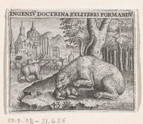 Bear mother takes care of her cub, Theodor de Bry, 1596 Canvas Print