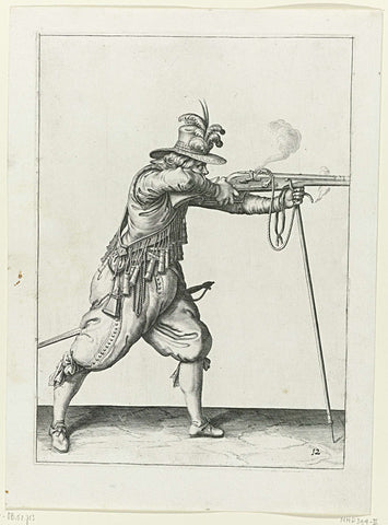 Soldier firing his musket, leaning on his furket, Jacob de Gheyn (II) (workshop or), 1597 - 1607 Canvas Print