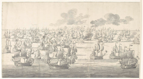 The Battle of Solebay, 7 June 1672, just after two o'clock in the afternoon, as seen from the northwest: left part, Willem van de Velde (I), 1673 Canvas Print