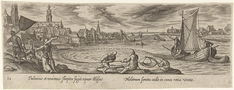 Visvangst met bolvormig net, Philips Galle (attributed to workshop of), 1582 - 1633 Canvas Print