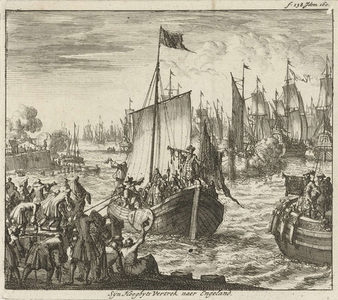 William III departs with the fleet for England, 1688, Jan Luyken, 1689 Canvas Print