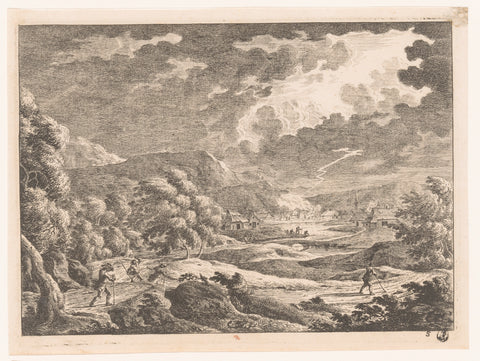 Landscape with storm, Monogrammist MEG, 1700 - 1730 Canvas Print