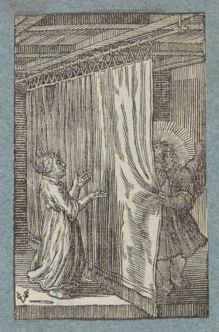 Child talks to a curtain behind which an angel hides, Christopher of Sichem (II), 1628 Canvas Print