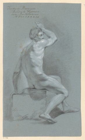 Seated male nude, seen on the back (3rd prize 1782), Hendrik Wijsman, 1782 Canvas Print