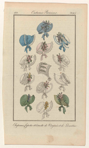 Journal des Dames et des Modes, Costume Parisien, 30 April 1811, (1140): Chapeaux, Capotes et Cornett (...), anonymous, 1811 Canvas Print