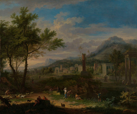 Arcadian Landscape with Fishermen, Jan van Huysum, c. 1700 - c. 1749 Canvas Print