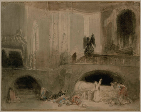 Scene from the opera Guido et Ginevra, Johannes Bosboom, 1839 Canvas Print