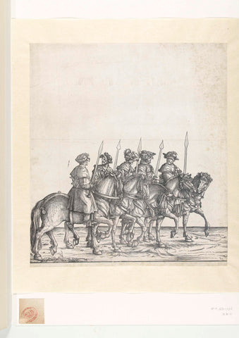 Five hunters on horseback in the hunt for wild boars, Hans Burgkmair (I), 1483 - 1526 Canvas Print