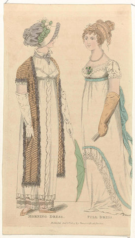 Ladies Monthly Museum, 1 october 1804 : Morning Dress. Full Dress., Robert Sands, 1804 Canvas Print