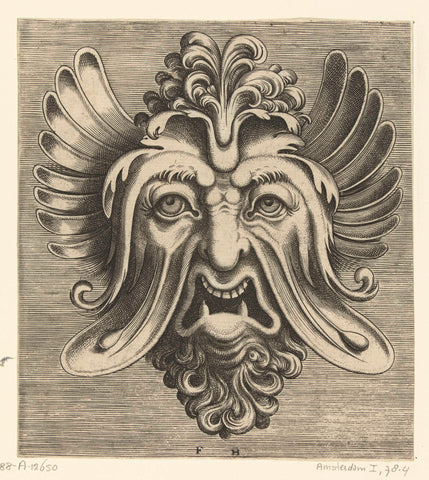 Mask with saggy cheeks, two pointed lower teeth and a tum of curls resting on the nose root, Frans Huys, 1555 Canvas Print