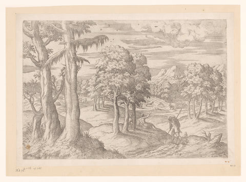 Landscape with deer and hunters, Etienne Dupérac, 1550 - 1575 Canvas Print