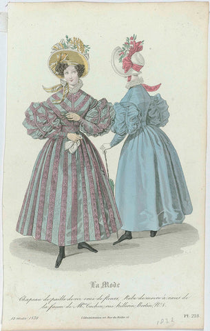 La Mode, 1832, Pl. 228, T.2 : Chapeau de paille de riz (...), August Delvaux, 1832 Canvas Print