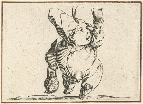 Dwarf with bottle and glass, Jacques Callot, 1621 - 1625 Canvas Print