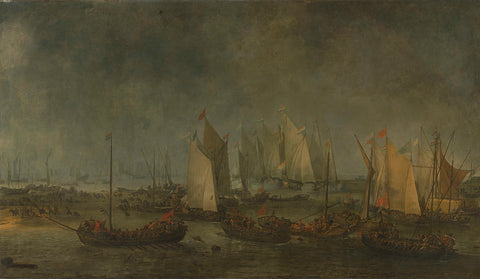 The Battle on the Slaak between the Dutch and Spanish Fleets during the Night of 12-13 September 1631, Simon de Vlieger, 1633 Canvas Print