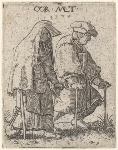 Man and a woman walking on crutches, Cornelis Massijs, after 1538 - before 1577 Canvas Print