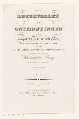 Titelpagina voor: Washington Irving, Lotgevallen en ontmoetingen van kapitein Bonneville, 1838, anonymous, 1838 Canvas Print