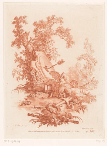 Landschap met vogels, schild en pijlenkoker, Gilles Demarteau, 1772 Canvas Print