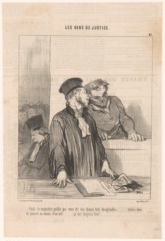 Lawyer warns suspect before the prosecutor, Honoré Daumier, 1846 Canvas Print