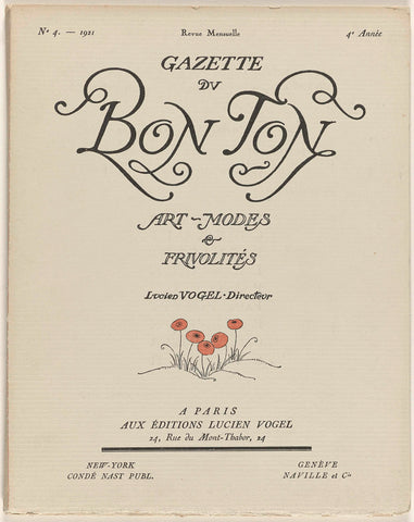 Gazette du Bon Ton. Art - Modes & Frivolités, No. 4 - 1921, 4th Year, Lucien Vogel, 1921 Canvas Print