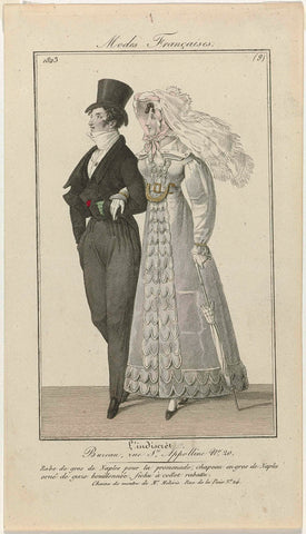 L'Indiscret, 1823, Modes Françaises, No. 9 : Robe de gros de Naples (...), anonymous, 1823 Canvas Print