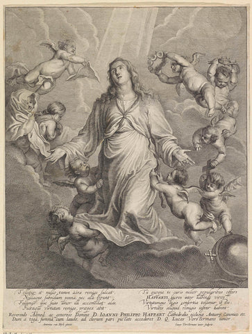 Mary in the clouds, surrounded by angels, Lucas Vorsterman (II), 1651 - 1652 Canvas Print