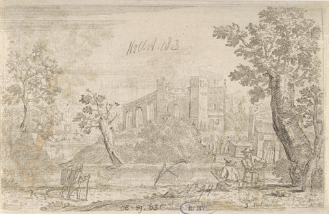 Landscape with two sketching artists on the water, Paul van Somer (II), 1670 Canvas Print