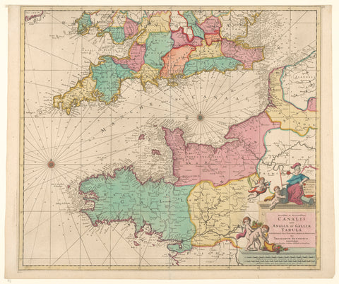 Sea chart of the Channel, Theodorus Danckerts (I), 1696 - 1699 Canvas Print