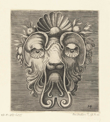 Mask with shell-shaped eyes and a shell between fruit bunches on the forehead, Frans Huys, c. 1600 - c. 1650 Canvas Print