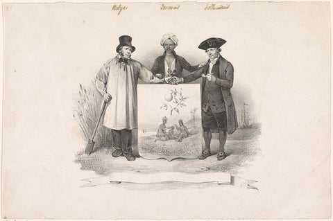 Coat of arms with Belgian, Javanese and Dutchman, 1826, anonymous, 1826 Canvas Print