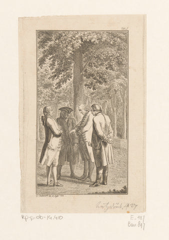 Four gentlemen in conversation over love, Daniel Nikolaus Chodowiecki, 1782 Canvas Print