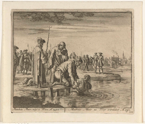 Mattheus Mair in Wier drowned, 1592, Jan Luyken, 1683 - 1685 Canvas Print