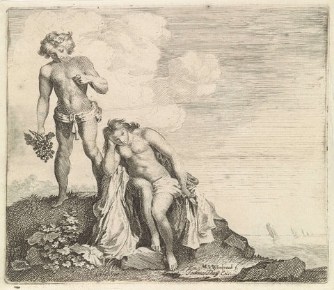 Bacchus finds Ariadne on Naxos, Moyses van Wtenbrouck, 1700 - 1710 Canvas Print