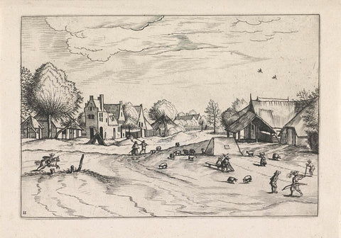 Village with sheep and sitting shepherd, Johannes or Lucas van Doetechum, 1610 - before 1676 Canvas Print