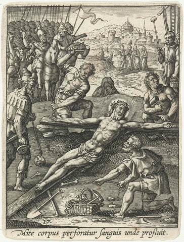 Christ is nailed to the cross, Adriaen Collaert, 1570 - 1618 Canvas Print