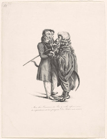 Minister Van Maanen and the attorney of the king De Stoop as monkeys, 1830, anonymous, 1830 - 1831 Canvas Print