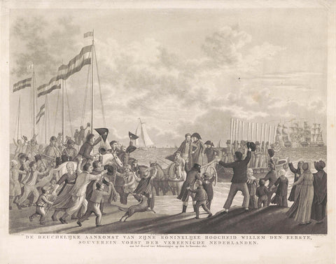 Arrival of the Prince of Orange at Scheveningen, 1813, Willem Hendrik Hoogkamer, 1813 - 1814 Canvas Print