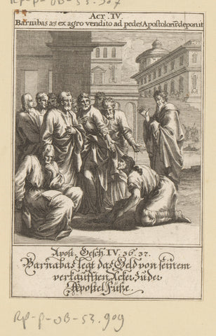 Barnabas puts his money at the feet of the apostles, anonymous, 1697 Canvas Print