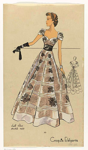 Croquis Elégants, 1939, No. 767 : Tule blanc dentelle noir, anonymous, 1939 Canvas Print